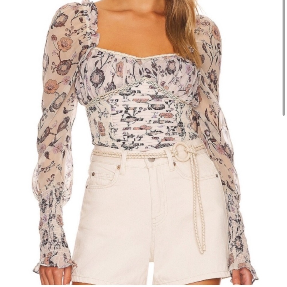 NWT Free People Brunch Date Cream Floral Bodysuit Size Medium